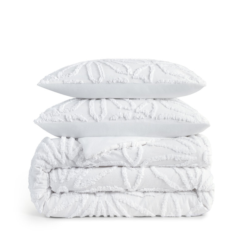 Ensemble de couette Peri Home Chenille Medallion, Housse de couette pour grand lit et 2 taies décor, Blanc