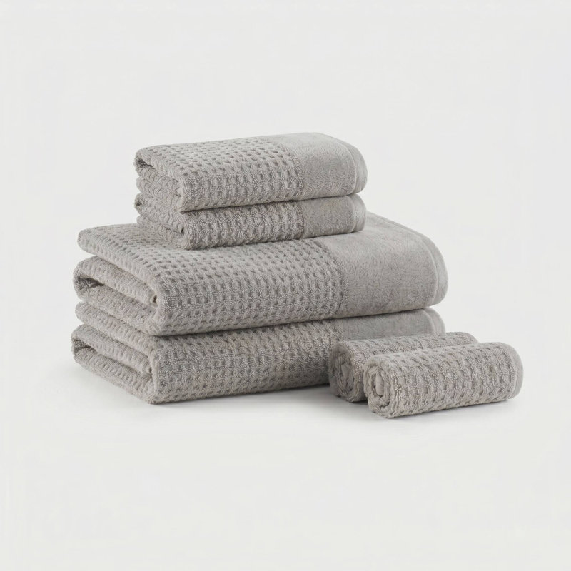 Spa Waffle Grey 100% Cotton Jacquard 6-Piece Bath Towel Set, Gray