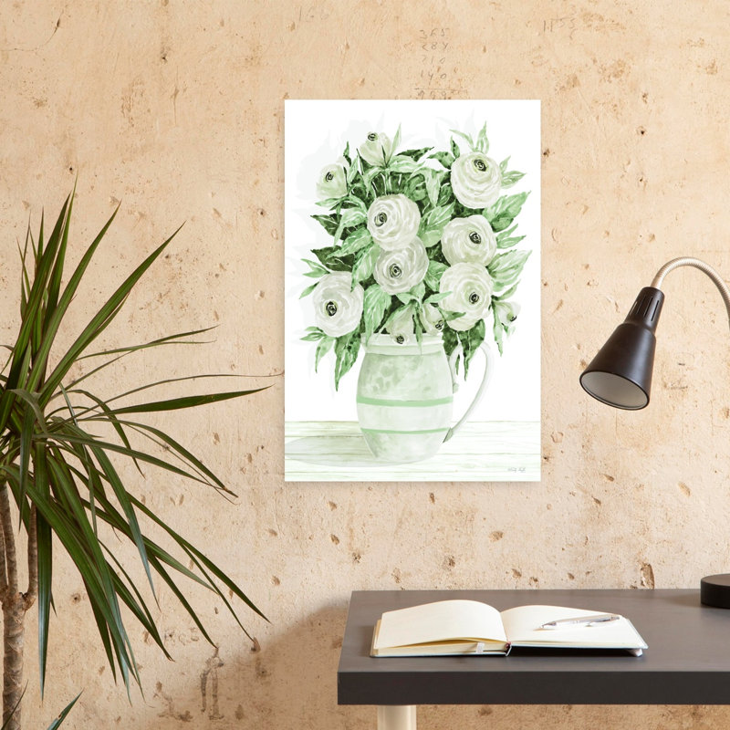 «Ranunculus Pitcher», art floral contemporain, H 24 po x l 16 po