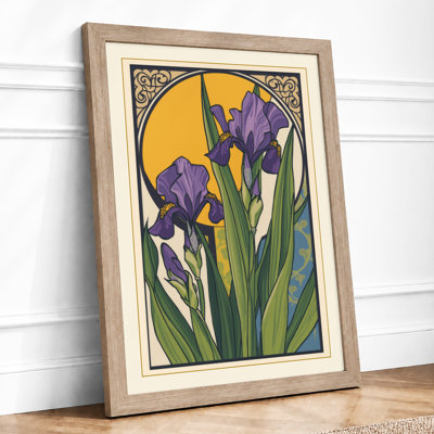 Purple Irises in Gold Botanical - Framed Print