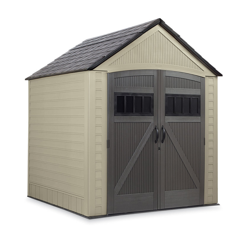 Tan Resin Outdoor Storage Shed with Windows, 7 ft. x 7 ft.