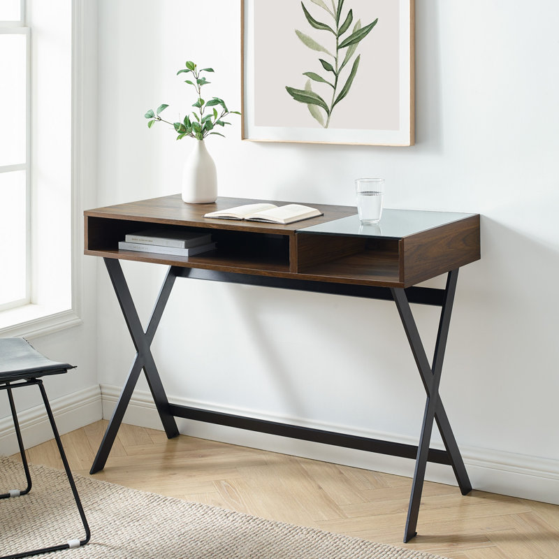 Queensbury Metal Base Writing Desk, Dark Walnut