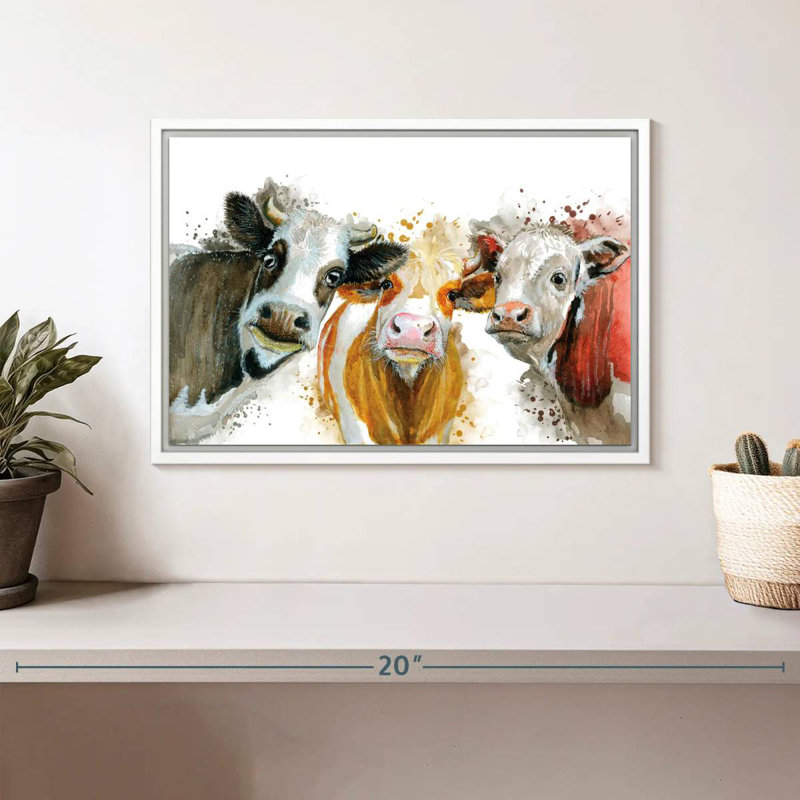 Éclaboussures de vaches, Cadre flottant blanc, 13 po x 9 po