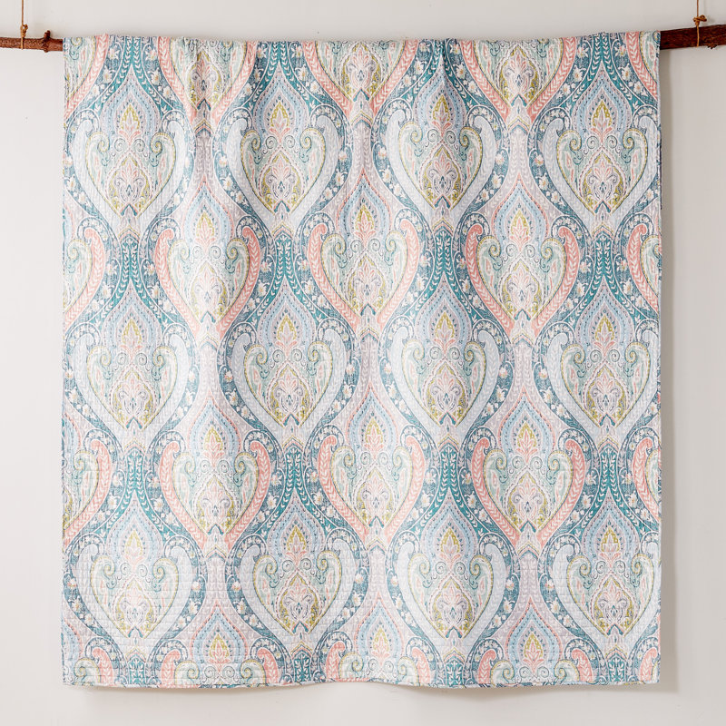 King Size Pastel Blush and Teal Cotton Quilt Set