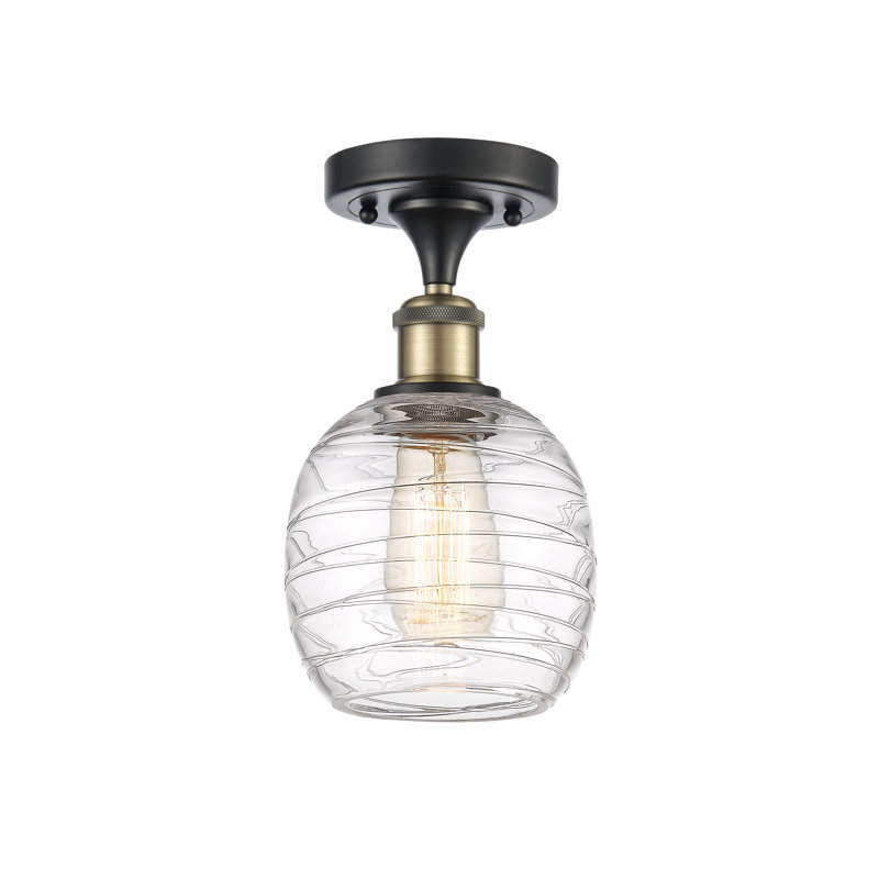 Carlucci Glass Semi Flush Mount, LED, Black/Antique Brass