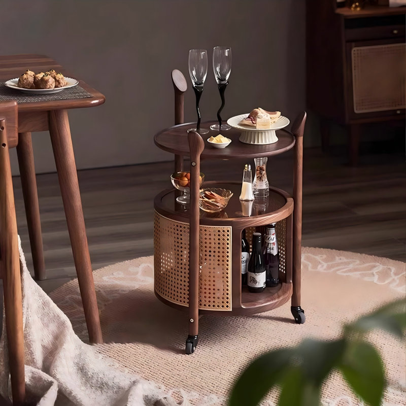 Table d'appoint 17,72 po en bois massif brun avec chariot et table basse