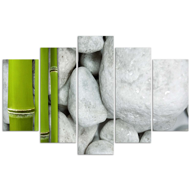 Zen Stones Bamboo Spa - 5 Piece Wrapped Canvas Print, 100cm H x 150cm W