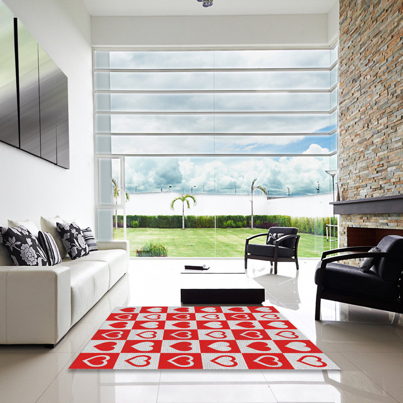 Tapis rouge/blanc à motifs Bonenfant, Carré 4 pi