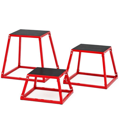 3 Pack Jump Boxes, Heavy-Duty Steel Plyo Box Set 12" 18" 24" for Home Gym, Non-Slip Workout Step Platform