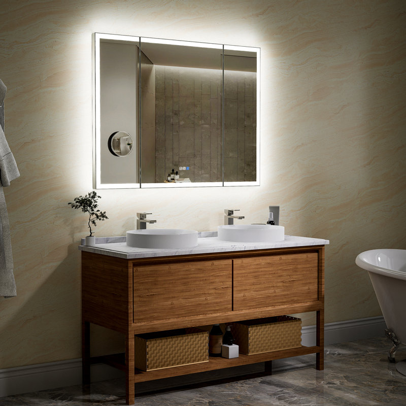Liyah Led Trifold Backlit & Front-lighted Bathroom Vanity Wall Mirror Dimmable Anti Fog Memory Function, 36" x 48"