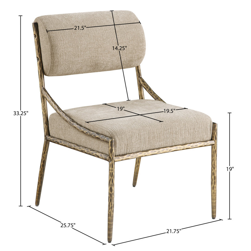 Chaise d'appoint rembourrée Bastille, Tissu chenille beige, Laiton brossé
