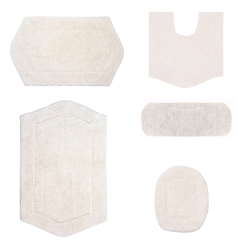 Ensemble de tapis de bain en coton 5 pièces Athyrium, Ivoire ivoire