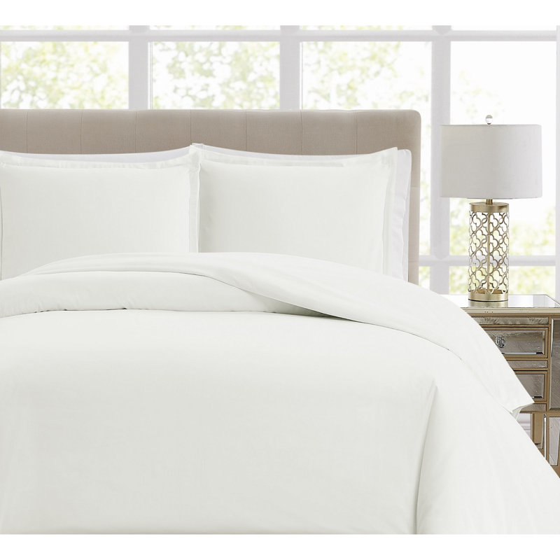 Ensemble de housse de couette en coton percale 400TC Borghese Roma 400TC, Housse de couette très grand et 2 taies, Blanc