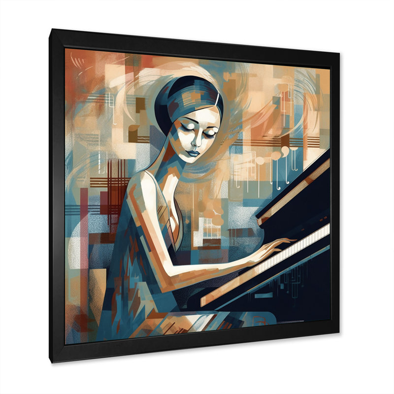 Classic Pianist féminin III, Toile encadrée noire à coins fermés, H 16 po x l 16 po x P 1 po