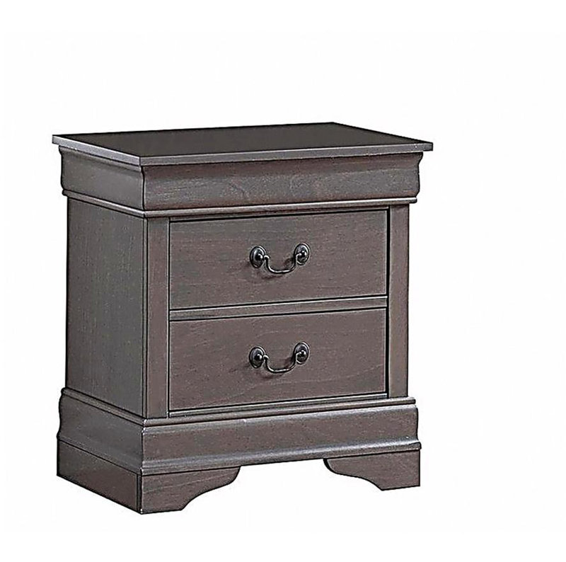 1pc Nightstand Gray Louis Philippe Solid wood English Dovetail Construction Antique Nickle Hanging Pulls, Gray