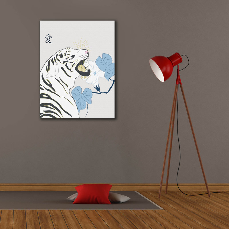 «Japanese Art Style Dessin White Tiger» par Sabrina Balbuena, art mural sur toile, 26 po x 34 po, H 34 po x l 26 po
