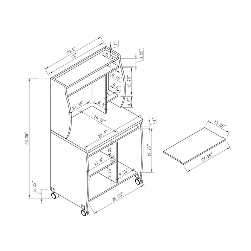 Chariot pour four à micro-ondes chariot d'ordinateur utilitaire avec étagère à étagères étagère à épices mobile sur roulettes verrouillables acajou