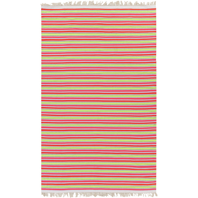 Tapis rose / vert tissé à la main Queens Boulevard, Rectangle 5 pi x 8 pi