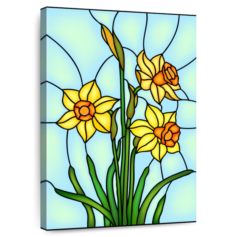 Jonquilles en vitrail Harnek, H 48 po x l 32 po