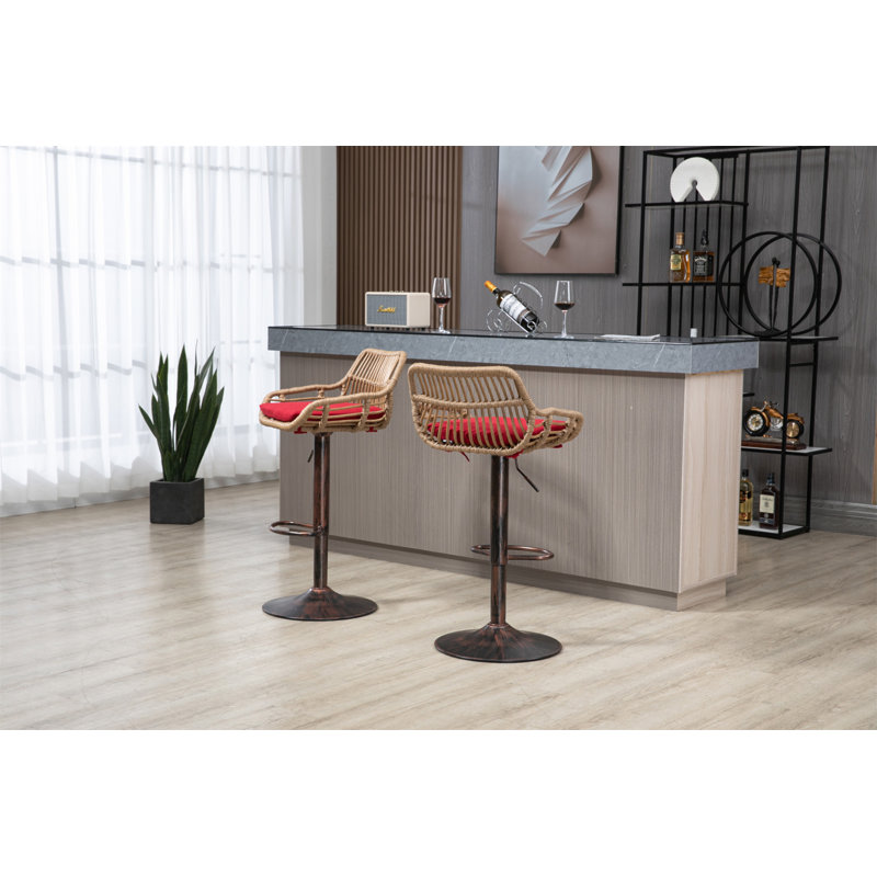 Ensemble de 2 tabourets de bar modernes pivotants avec repose-pieds réglables pour la cuisine et la salle à manger, Rouge