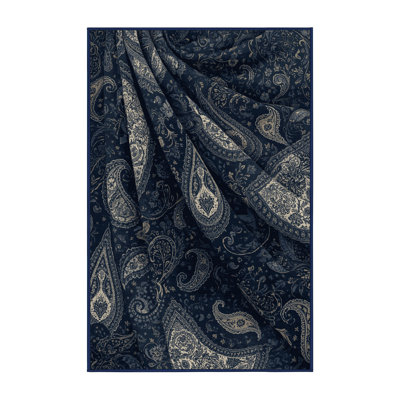Tapis motif cachemire bohémien gris lavable à la machine - reliure bleu marine