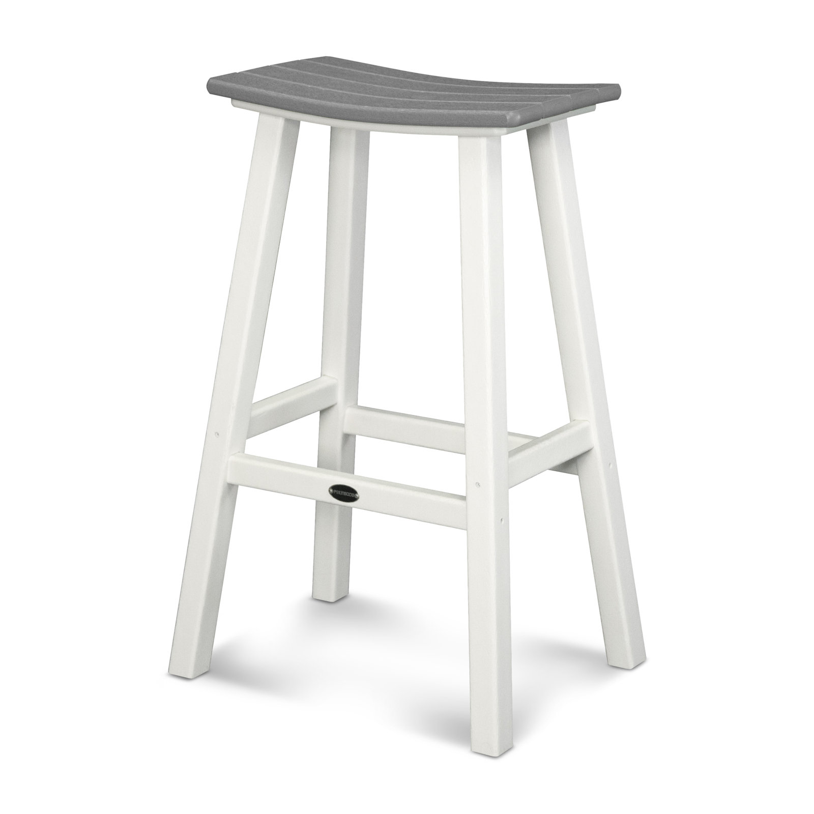 POLYWOOD® Contempo Saddle Bar Stool, White, Slate Gray