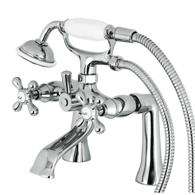 Kingston Brass Kingston Three-Handle 2-Hole Deck Mount Clawfoot Tub Faucet with Hand Shower