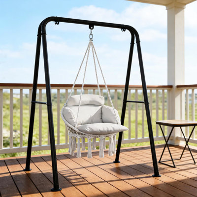 Chaise suspendue, balançoire avec nuage - confort, coussin rembourré doux, coton 320 g / m², structure en acier tissé serré, accents de frange, limite de poids de 265 lb pour une détente confortable, balançoire en toute sécurité, décoration,