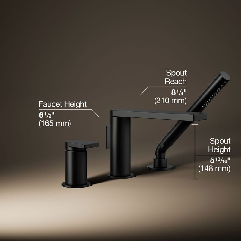 Composed Deck-Mount Bath Faucet With Handshower, Matte Black
