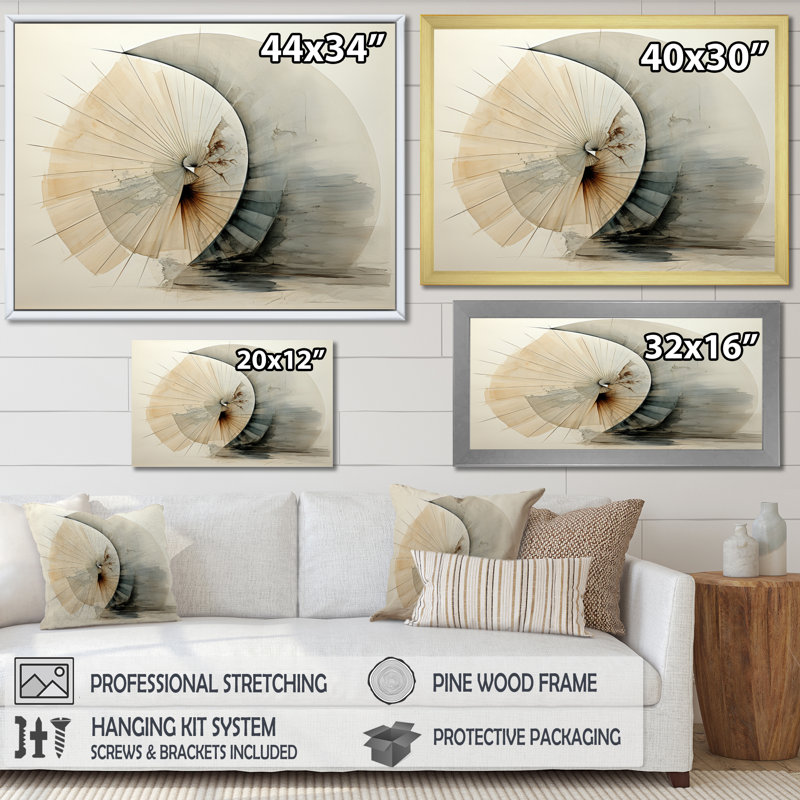 Asian Art Seashell Sumi IV, reproduction d'art sur toile, H 12 po x l 20 po x P 1 po, Cadre photo noir