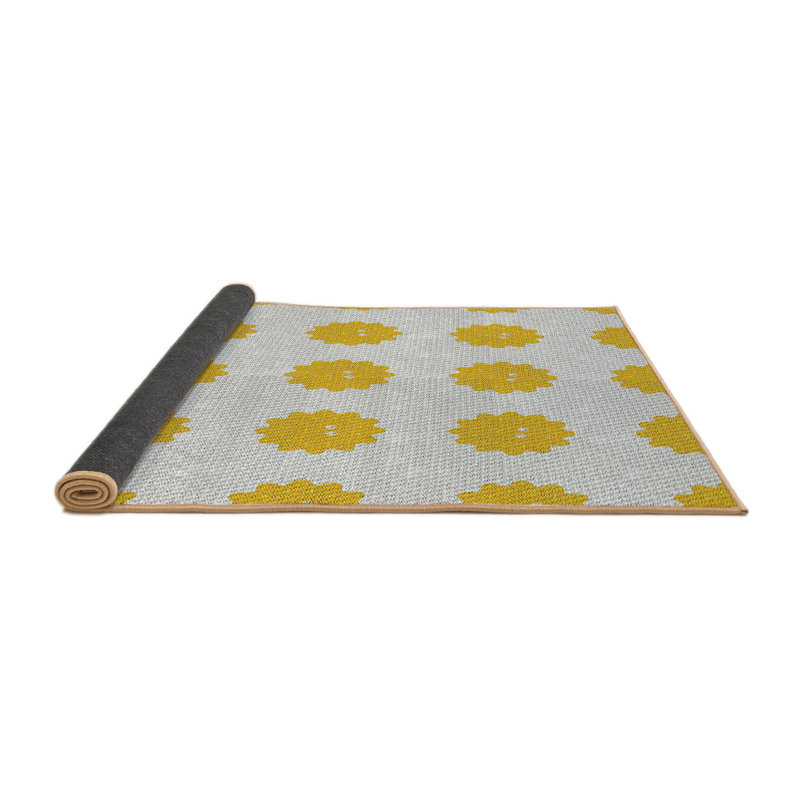Tapis jaune à motif floral Daryl, Rond 6 pi