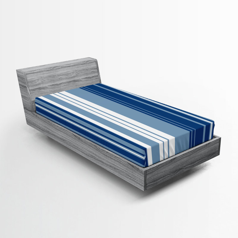 Drap-housse orange Ambesonne, Drap-housse de taille simple, Bleu marine / blanc rayé