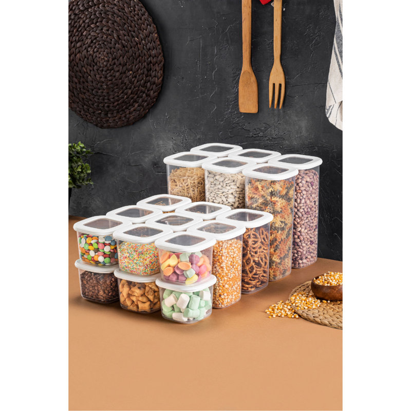 Versatile Storage Box Set (18 Pieces), White, Multiple Sizes: 3.9 x 3.9 x 3.7 in (6 pcs), 3.9 x 3.9 x 6.5 in (6 pcs), 3.9 x 3.9 x 9.6 in (6 pcs) | 100% Plastic, Microwave & Dishwasher Safe | Ideal for Organizing Home & Kitchen