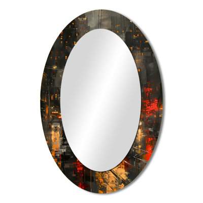 Yellow Grey Urban Haven City - Yellow Modern Oval Wall Mirror