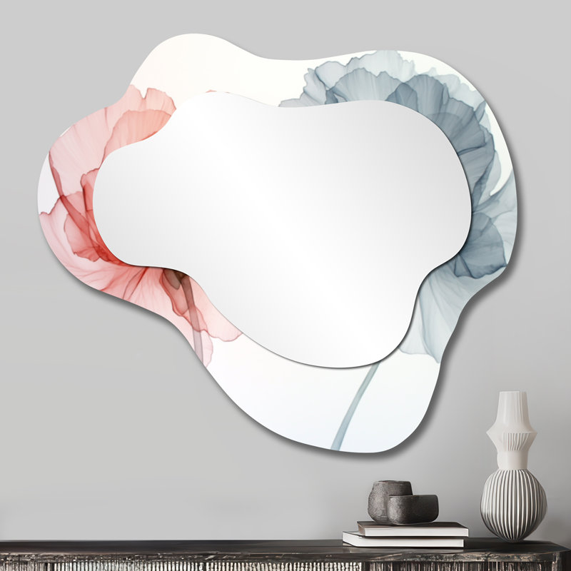 Miroir mural surdimensionné rouge botanique et irrégulier - Écho dansant de l'œillet, impression métallique, 25 po x 28 po