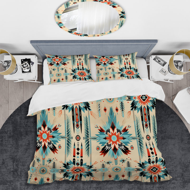 Ensemble de housse de couette géométrique beige à motif nomade bohème rétro