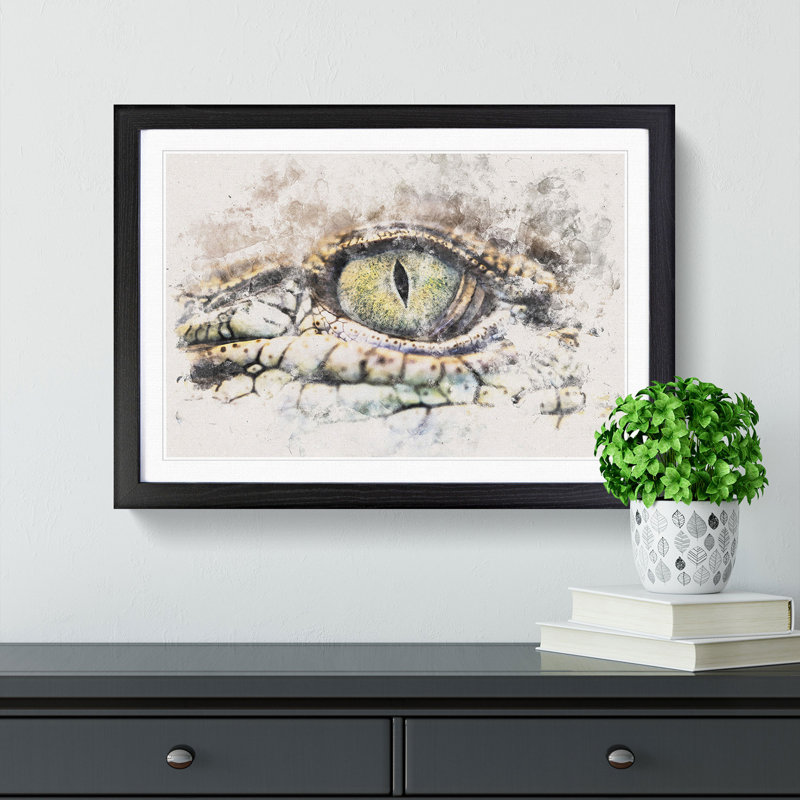 Crocodile Eye - Single Picture Frame Painting on MDF, 36cm H x 48cm W x 2cm D, Black Framed