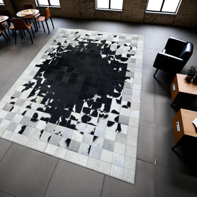 Tapis en cuir de vache noir et blanc, tapis en cuir véritable