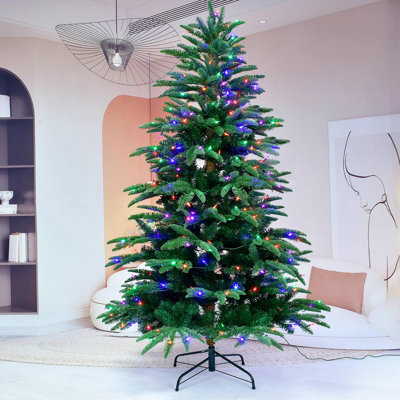 Arbre de Noël pré-éclairé, arbre de Noël épinette réaliste avec 300 lumières DEL multicolores