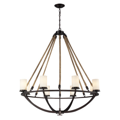 Lustre à 8 lumières de 41 po de largeur Natural Rope - bronze vieilli