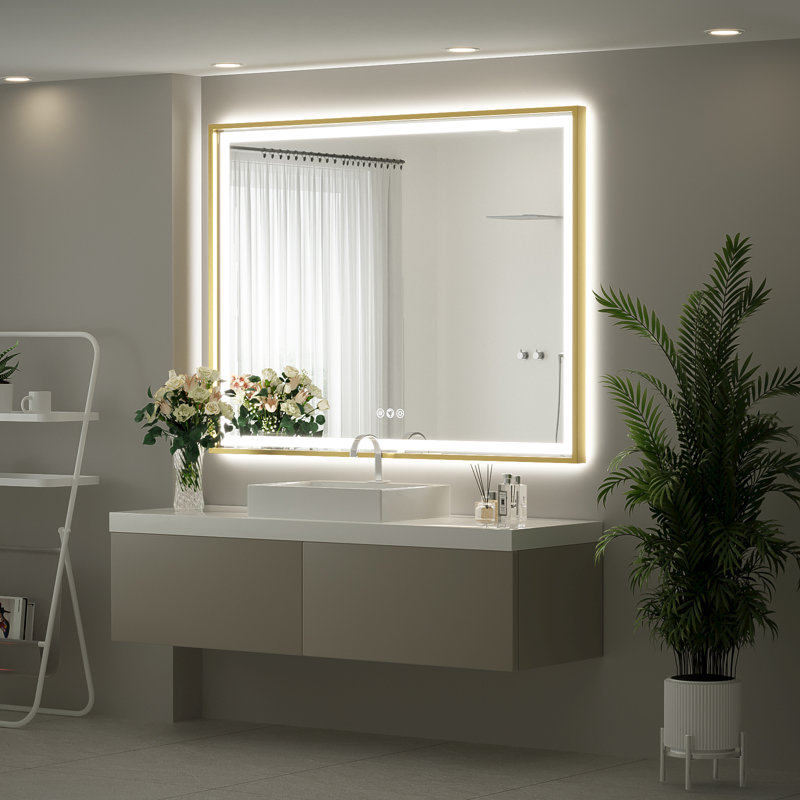 LED Bathroom Mirror With Lights, Frontlit & Backlit Lighted Bathroom Mirror with Anti Fog, Lighted Wall Mirrors,3 Colors Temperature,Dimmable