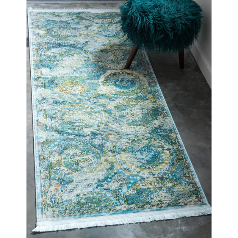 Tapis contemporain Mulvihill couleur verre de mer, Tapis de couloir 2 pi x 8 pi