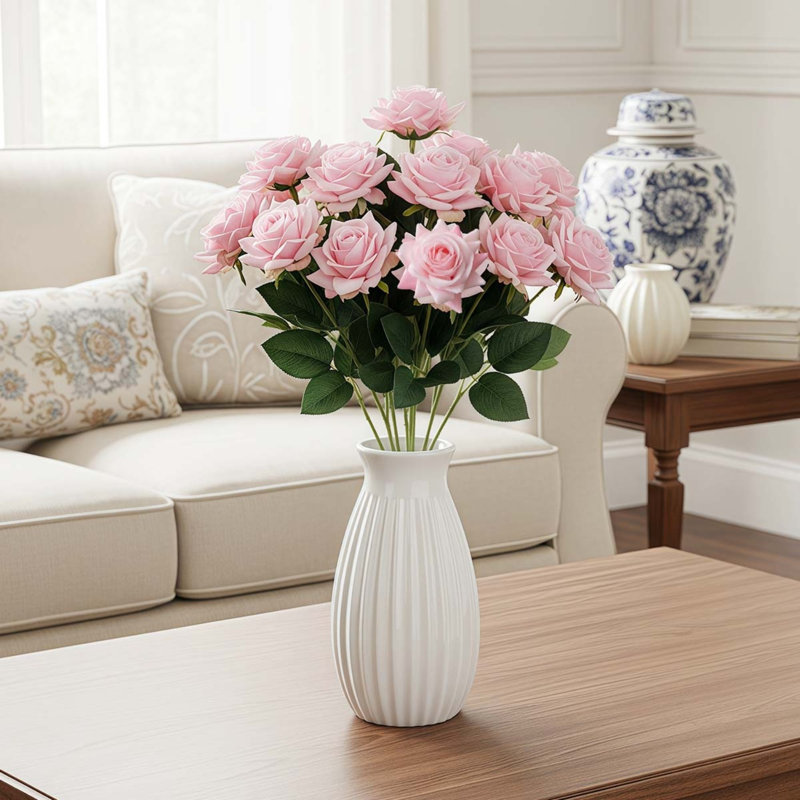 12 PCS Fleurs artificielles Roses artificielles Fleurs en soie Bouquet de roses réalistes Tige longue pour la maison Décoration de mariage