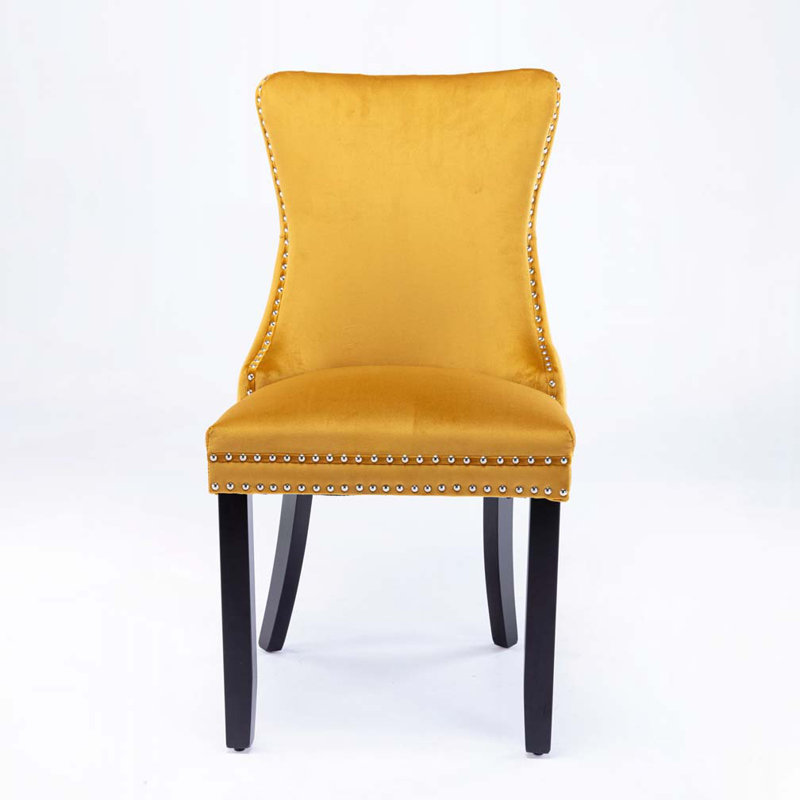 Ensemble de chaises de salle à manger rembourrées en velours avec dossier capitonné, pieds en bois, Doré, Noir