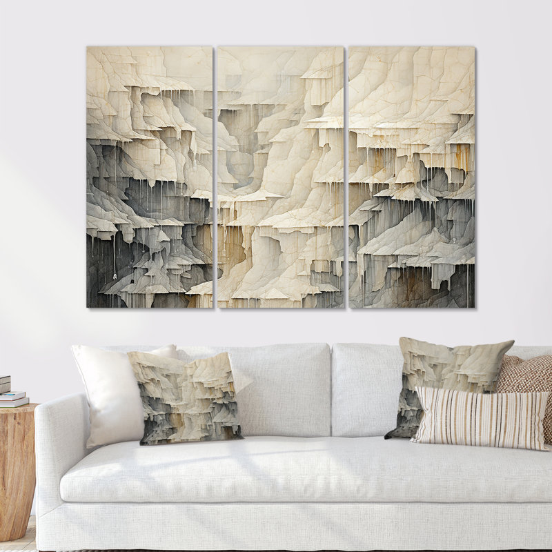 Beige et gris, simple cascade de falaise, Toile tendue, H 32 po x l 48 po x P 1 po