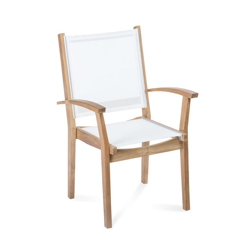 Chaise de patio empilable en teck Barbados, Blanc