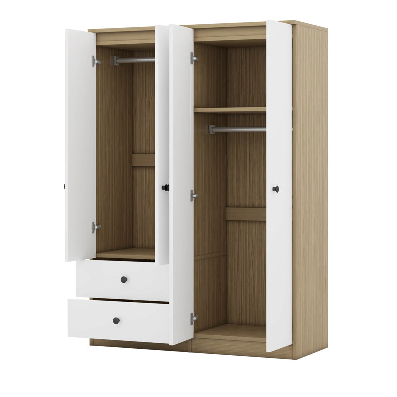 Garde-robe 4 portes avec tiroirs, tablette et tringle