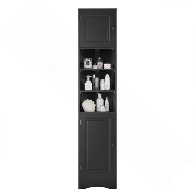 Multi-Functional Triangle Corner Tall Bathroom Storage Cabinet With 2 Doors, Adjustable Shelves & Open Shelf