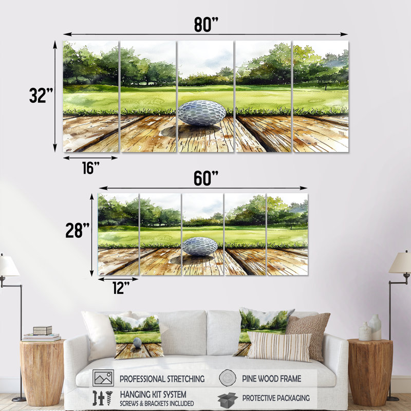 Balle de golf abstraite de la perfection III - Art mural golf - décoration murale moderne, H 32 po x l 80 po