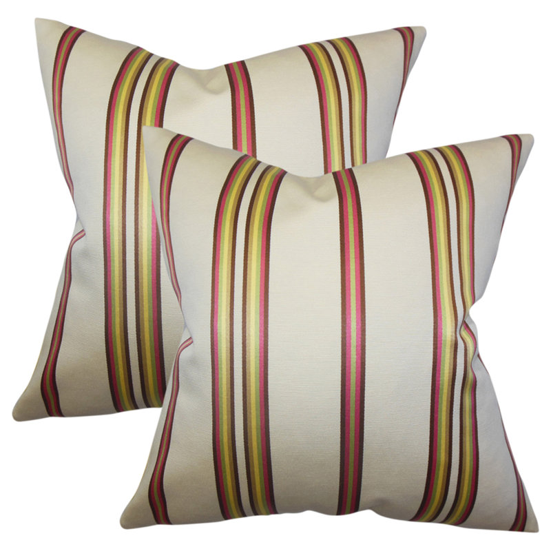Striped Feather Reversible Throw Pillow